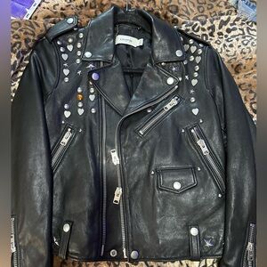 Leather jacket with hearts on it